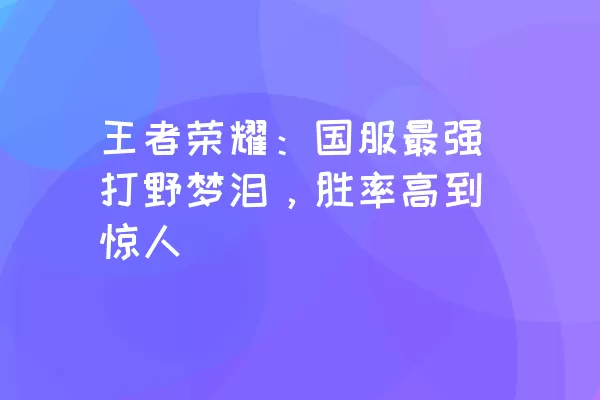 王者荣耀：国服最强打野梦泪，胜率高到惊人