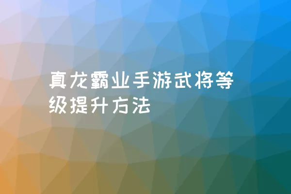 真龙霸业手游武将等级提升方法