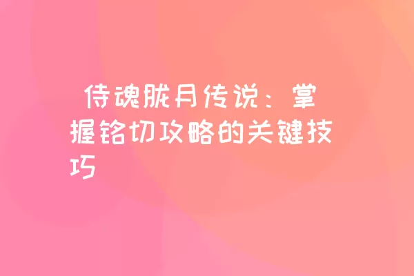  侍魂胧月传说：掌握铭切攻略的关键技巧